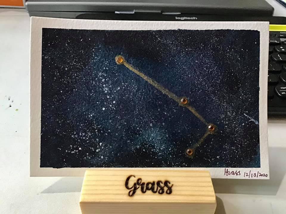 starry night sky in watercolor and Aries