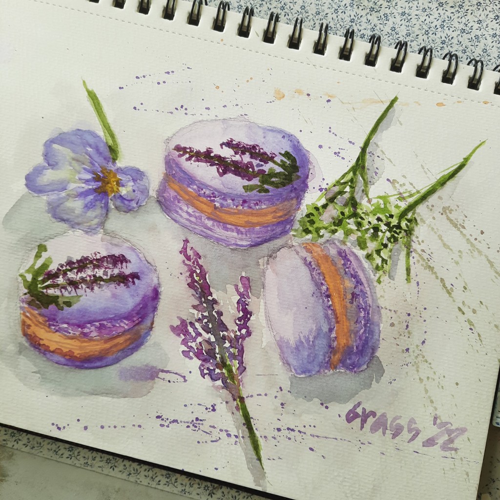 French macarons in watercolor art