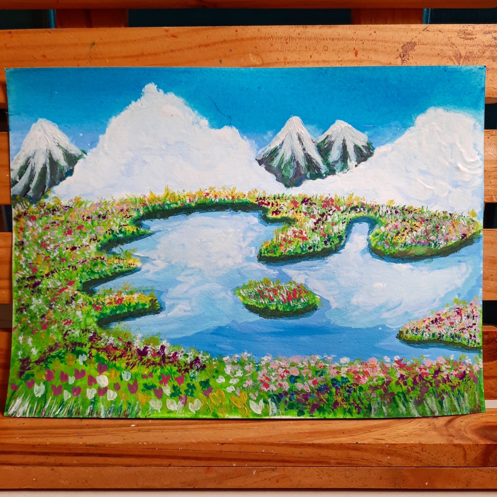 gouache landscape art by Grass inspired by How's Flying Castle