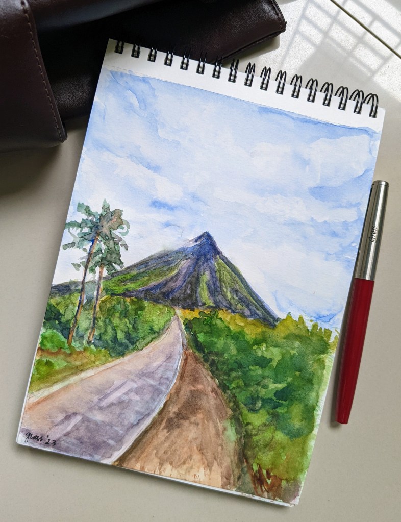 Mayon volcano in watercolor