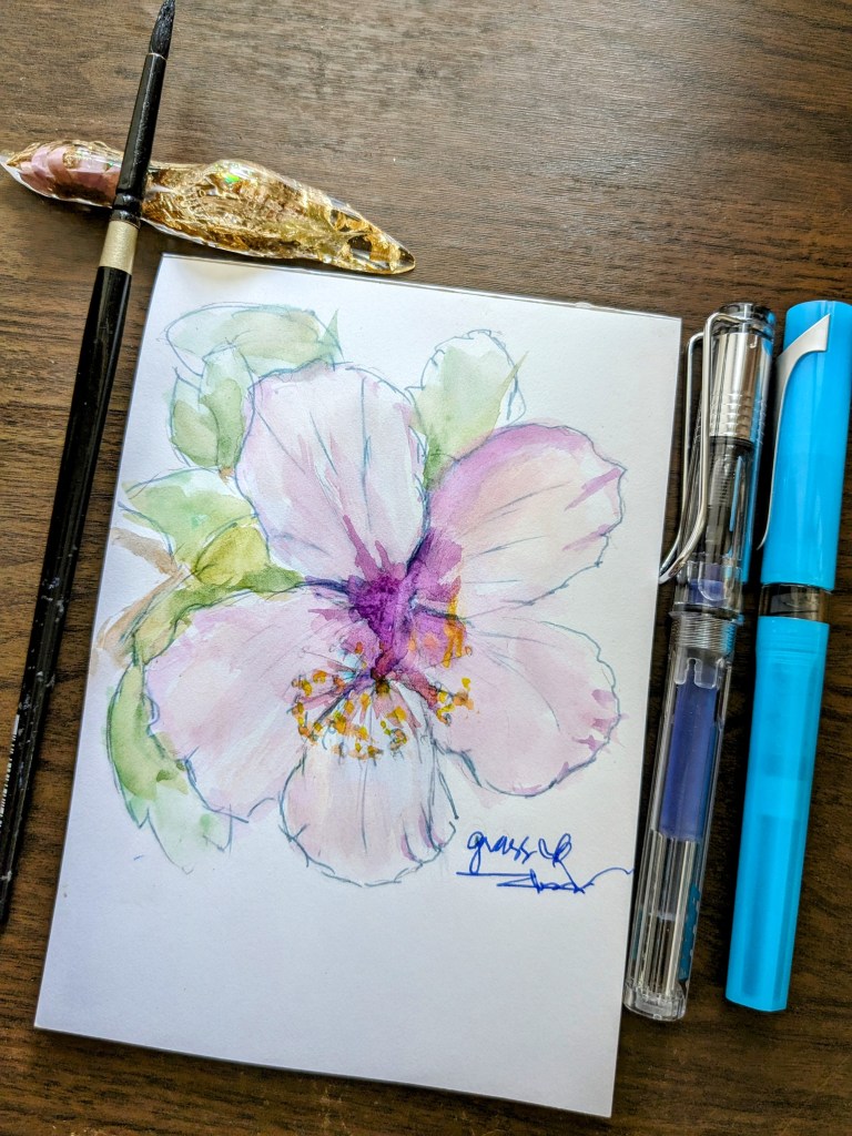 ink and wash art using Lamy Vista and Twsbi Swipe fountain pens