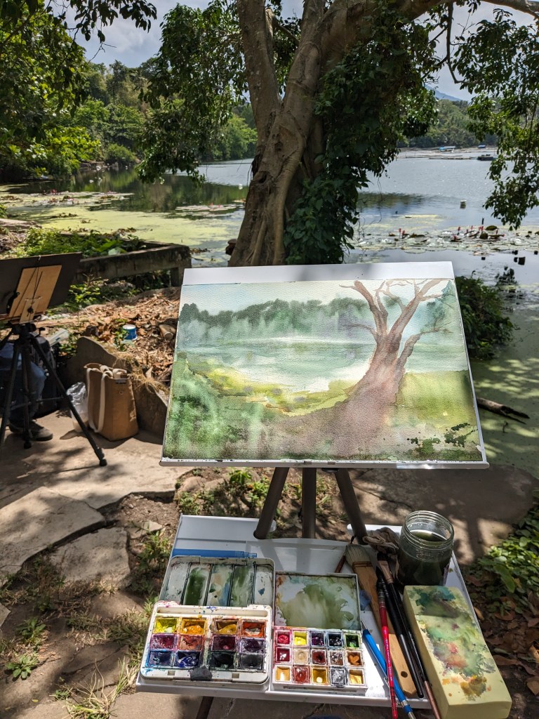 Sampaloc Lake, San Pablo City, and my painting set