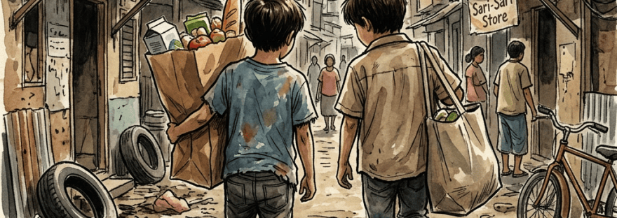 Boys in shirts on a gritty Philippine street